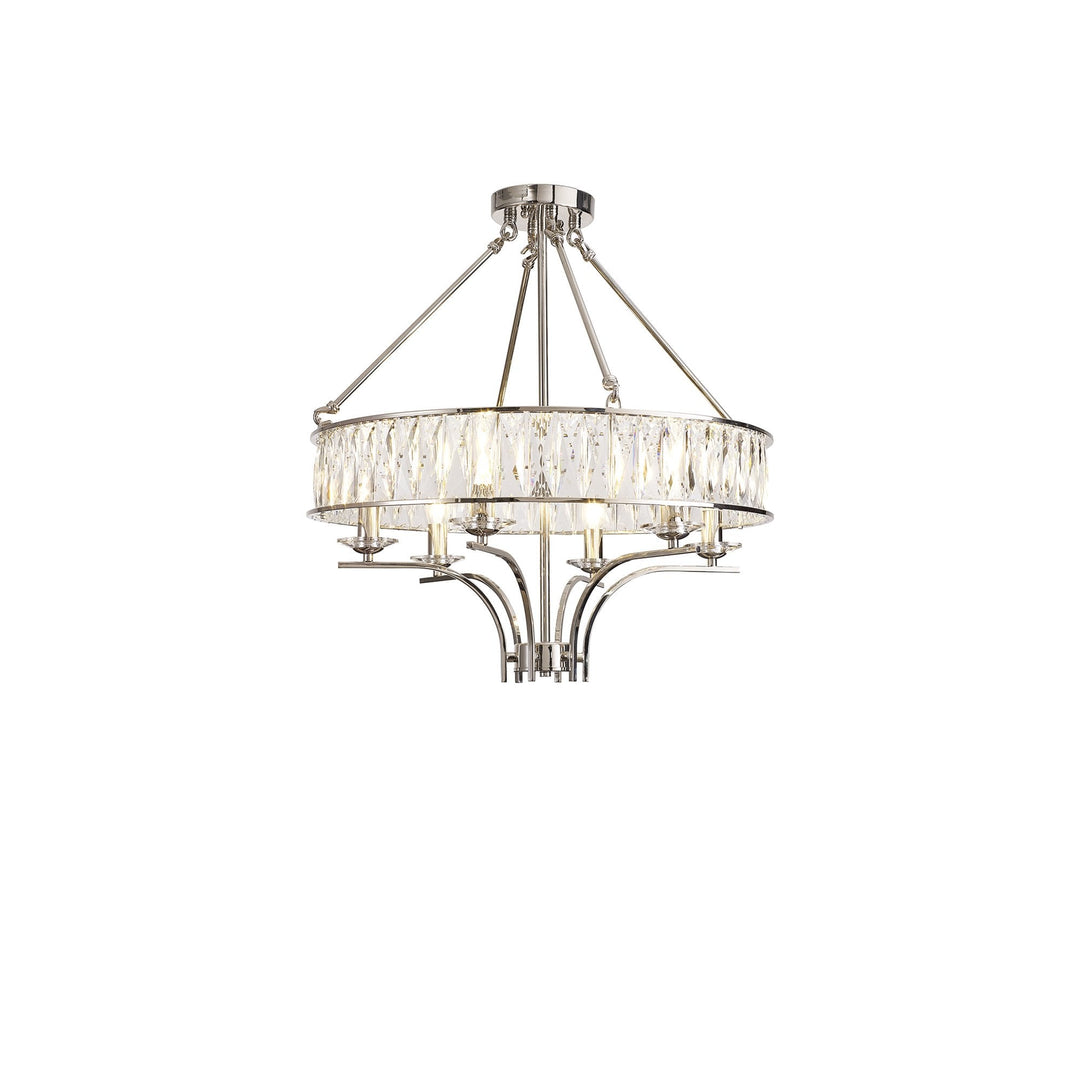 Diyas IL31819 Vivienne Pendant/Semi Ceiling 6 Light E14 Polished Nickel/Crystal