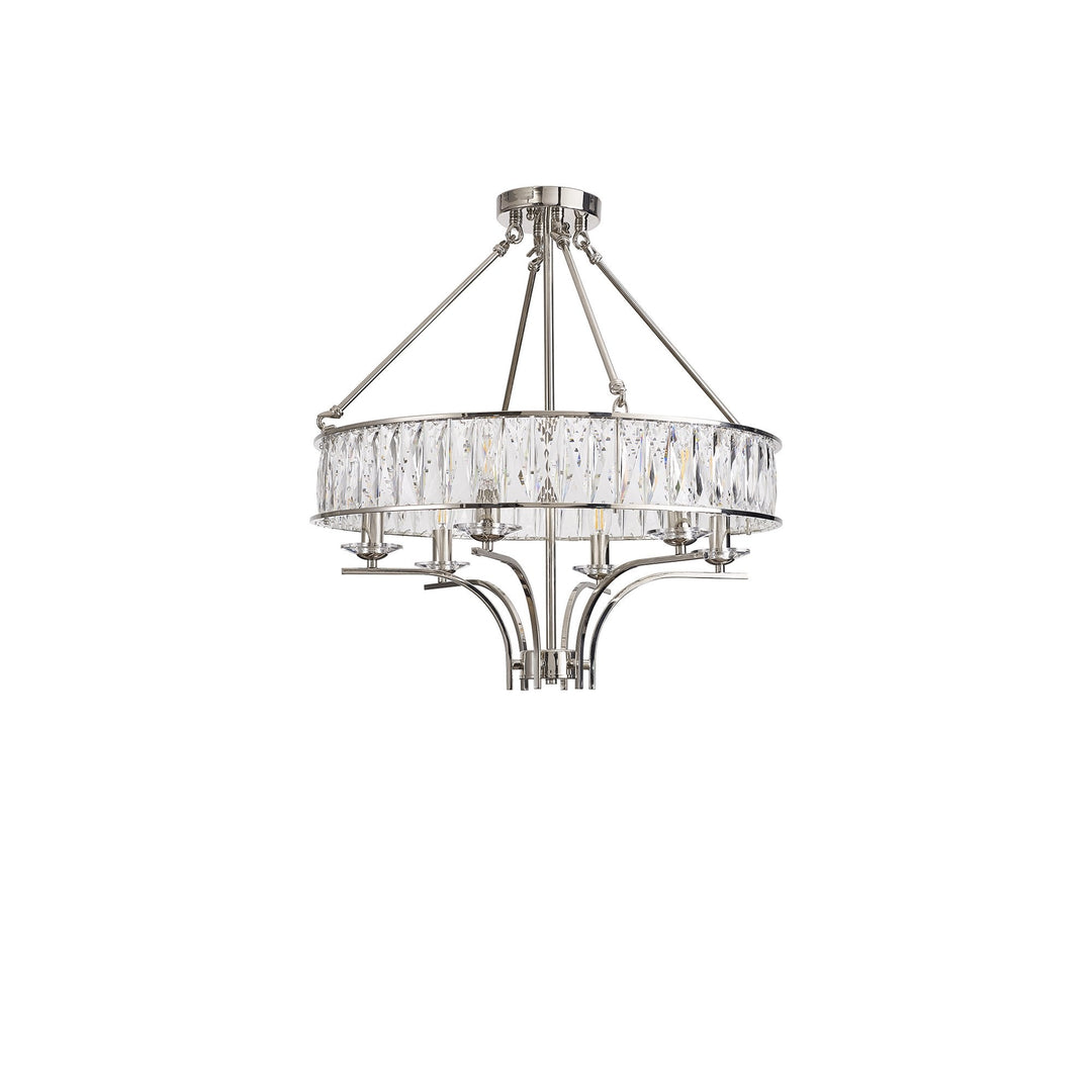 Diyas IL31819 Vivienne Pendant/Semi Ceiling 6 Light E14 Polished Nickel/Crystal