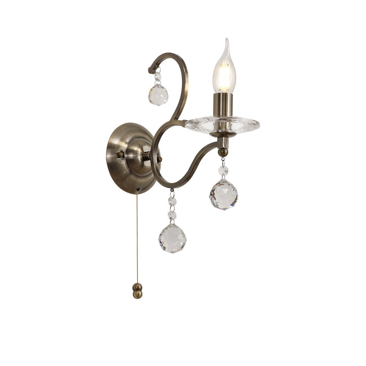 Diyas IL32121 Zinta Wall Lamp Switched 1 Light E14 Antique Brass/Crystal