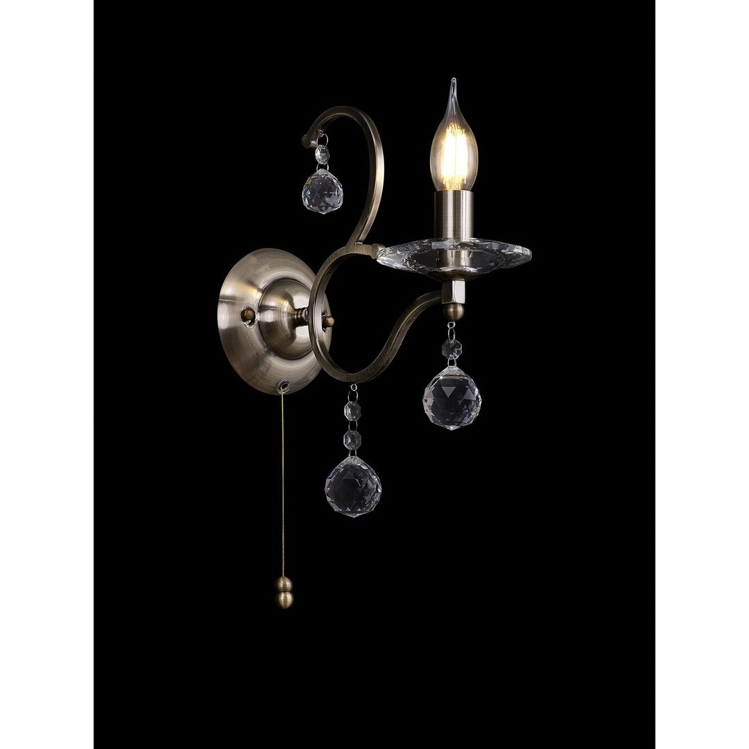 Diyas IL32121 Zinta Wall Lamp Switched 1 Light E14 Antique Brass/Crystal