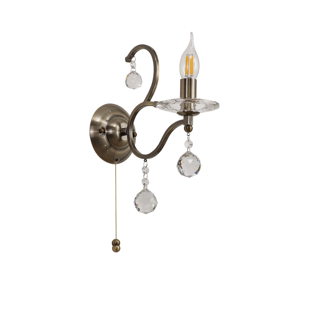 Diyas IL32121 Zinta Wall Lamp Switched 1 Light E14 Antique Brass/Crystal