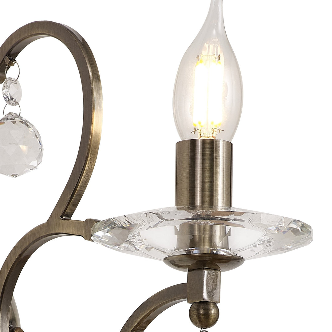 Diyas IL32121 Zinta Wall Lamp Switched 1 Light E14 Antique Brass/Crystal