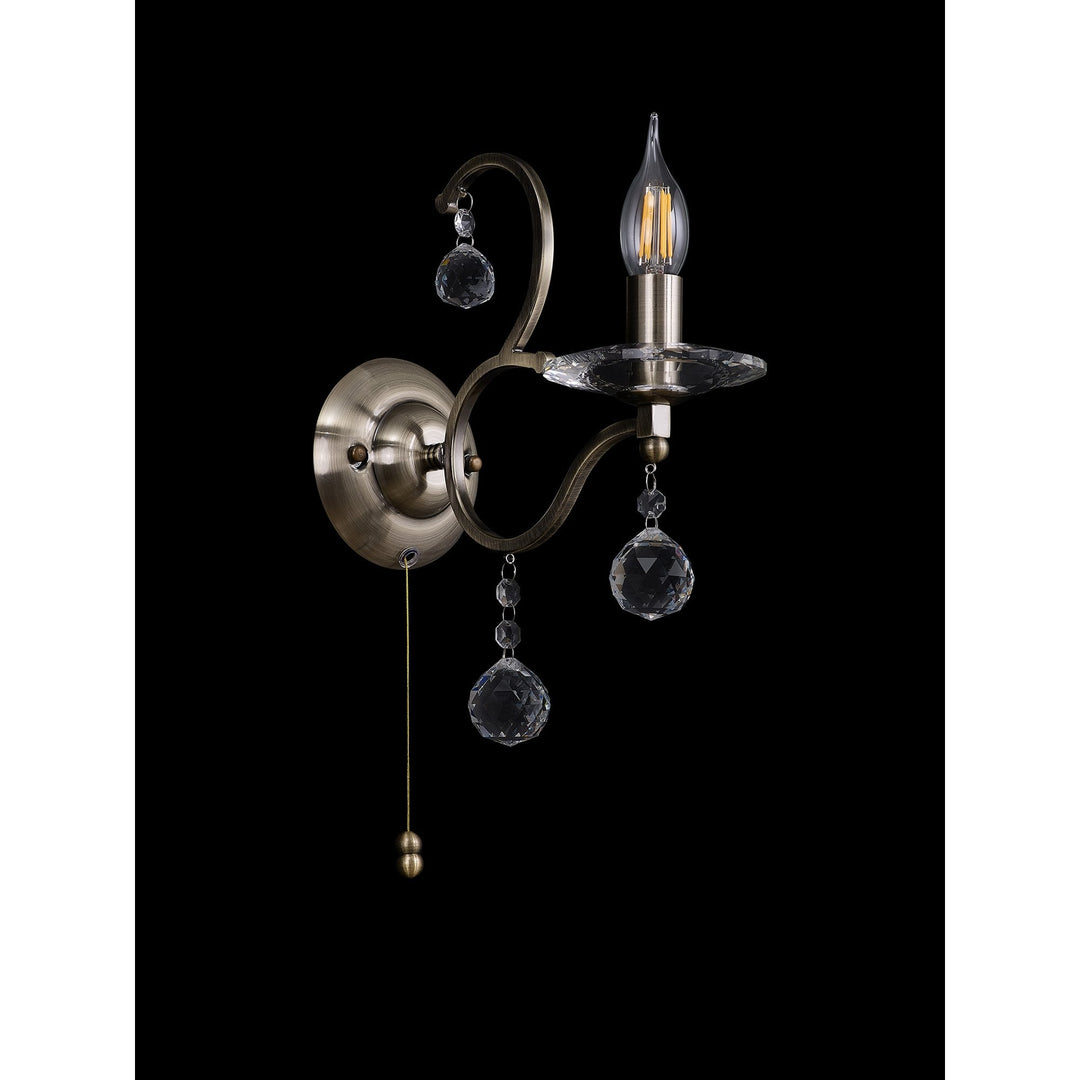 Diyas IL32121 Zinta Wall Lamp Switched 1 Light E14 Antique Brass/Crystal