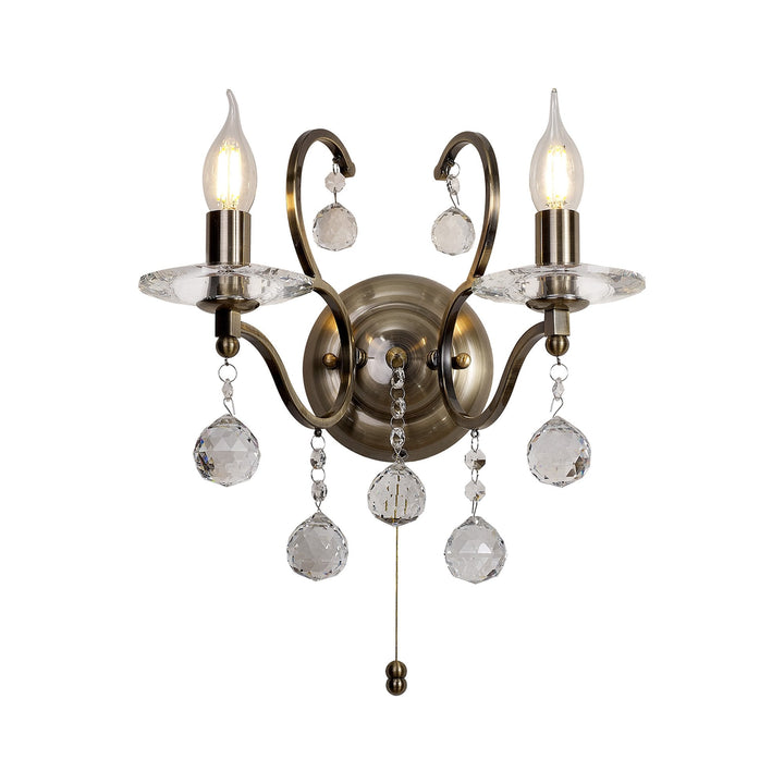 Diyas IL32122 Zinta Wall Lamp Switched 2 Light E14 Switched Antique Brass/Crystal