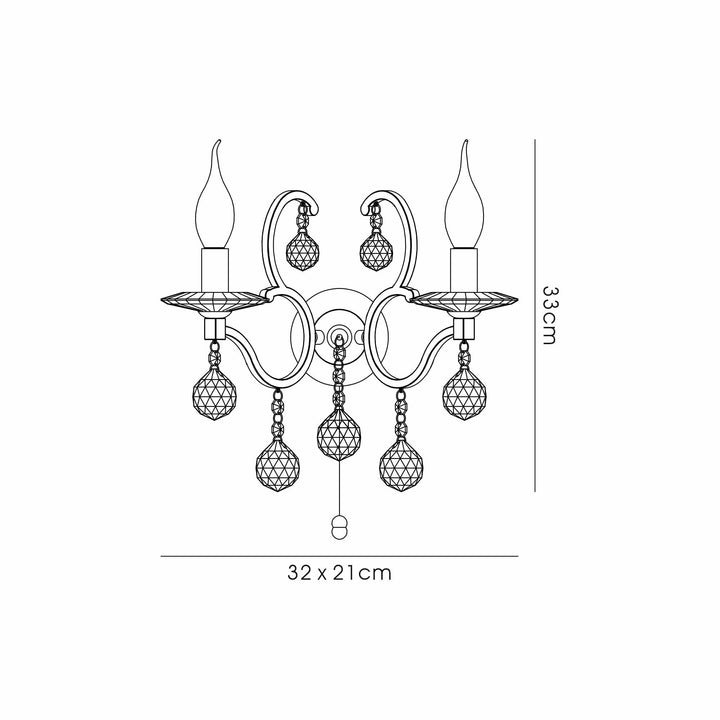 Diyas IL32122 Zinta Wall Lamp Switched 2 Light E14 Switched Antique Brass/Crystal