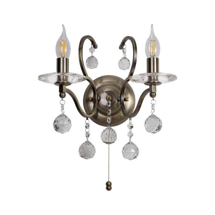 Diyas IL32122 Zinta Wall Lamp Switched 2 Light E14 Switched Antique Brass/Crystal