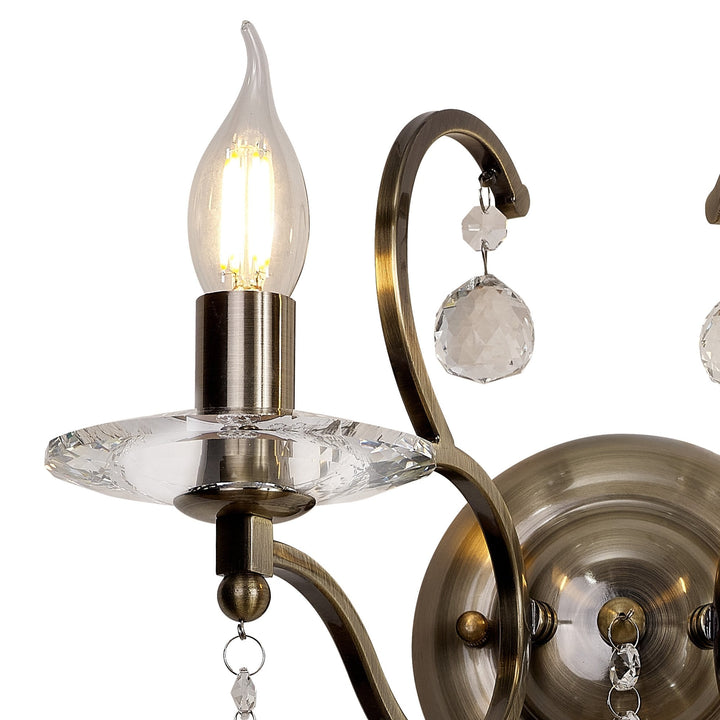 Diyas IL32122 Zinta Wall Lamp Switched 2 Light E14 Switched Antique Brass/Crystal