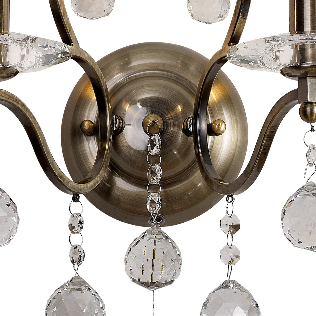 Diyas IL32122 Zinta Wall Lamp Switched 2 Light E14 Switched Antique Brass/Crystal