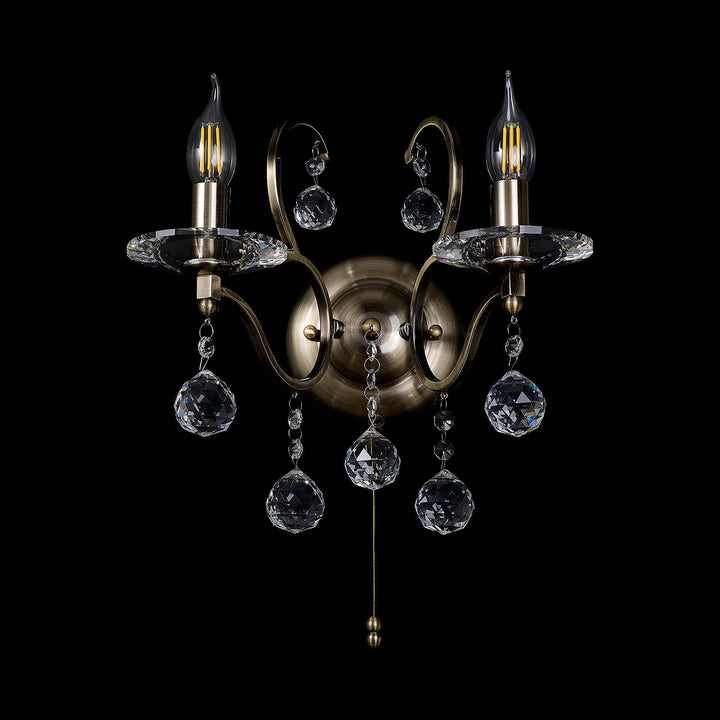 Diyas IL32122 Zinta Wall Lamp Switched 2 Light E14 Switched Antique Brass/Crystal