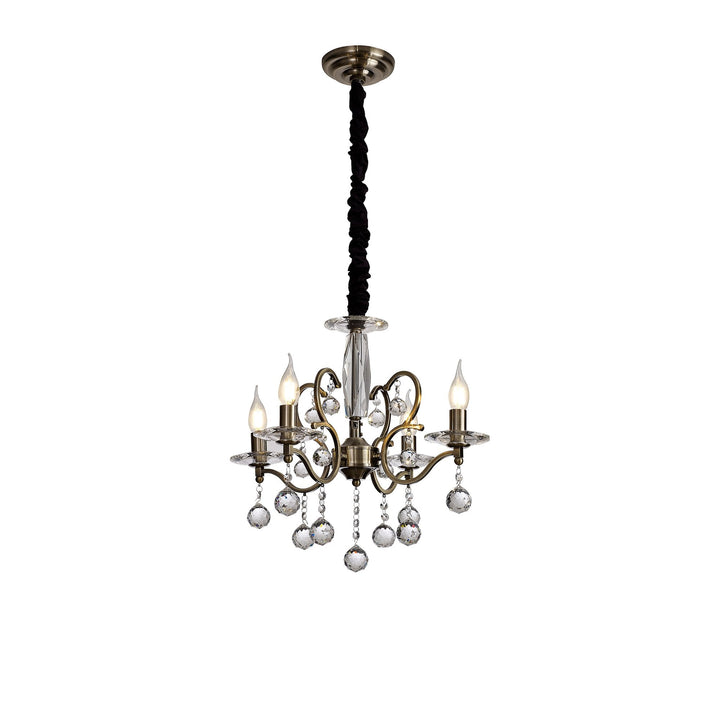 Diyas IL32124 Zinta Pendant 4 Light E14 Antique Brass/Crystal