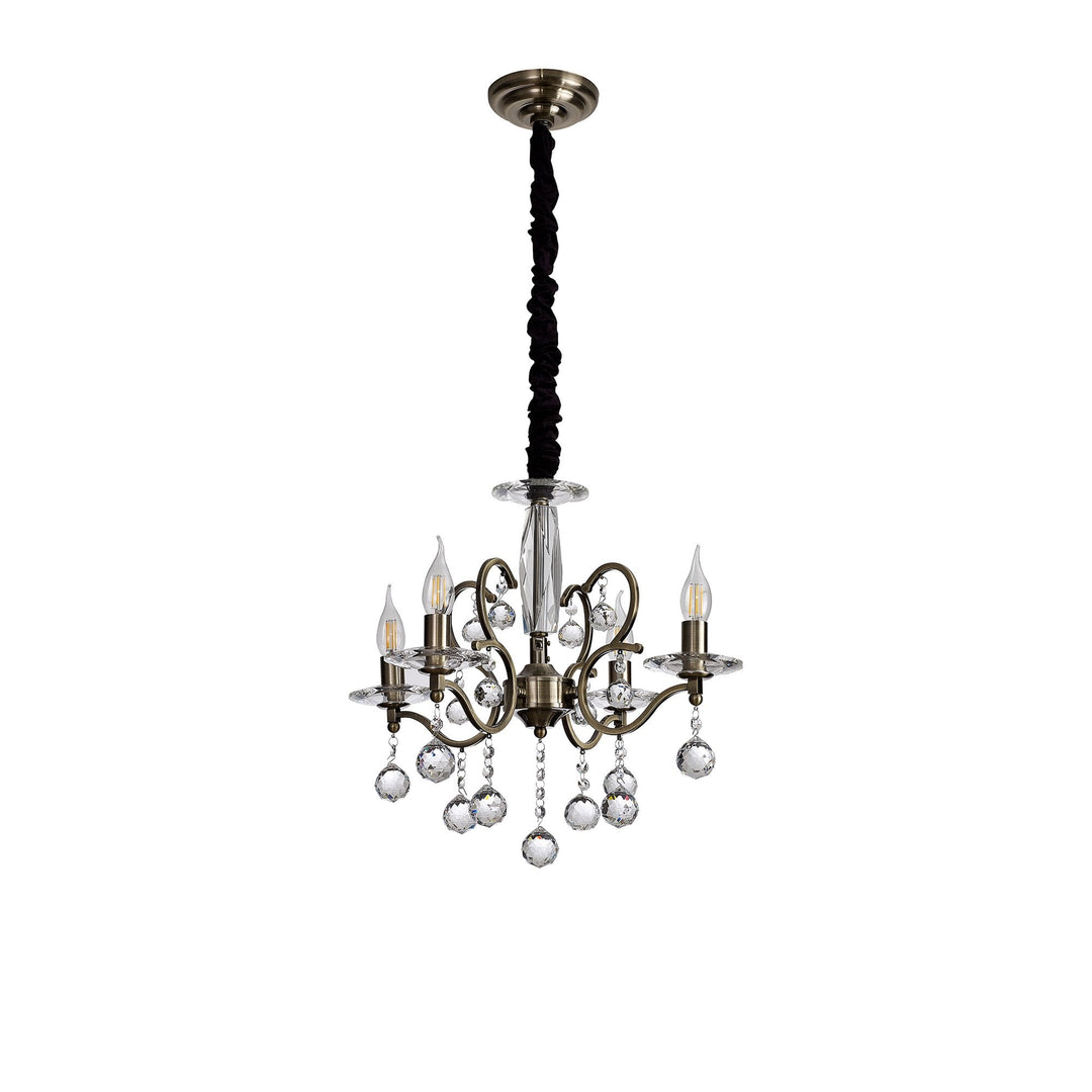 Diyas IL32124 Zinta Pendant 4 Light E14 Antique Brass/Crystal