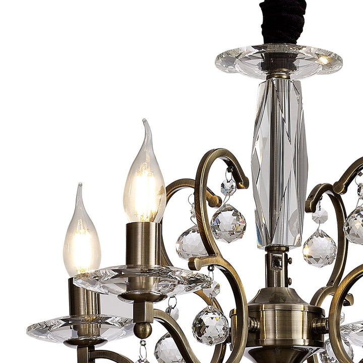 Diyas IL32124 Zinta Pendant 4 Light E14 Antique Brass/Crystal