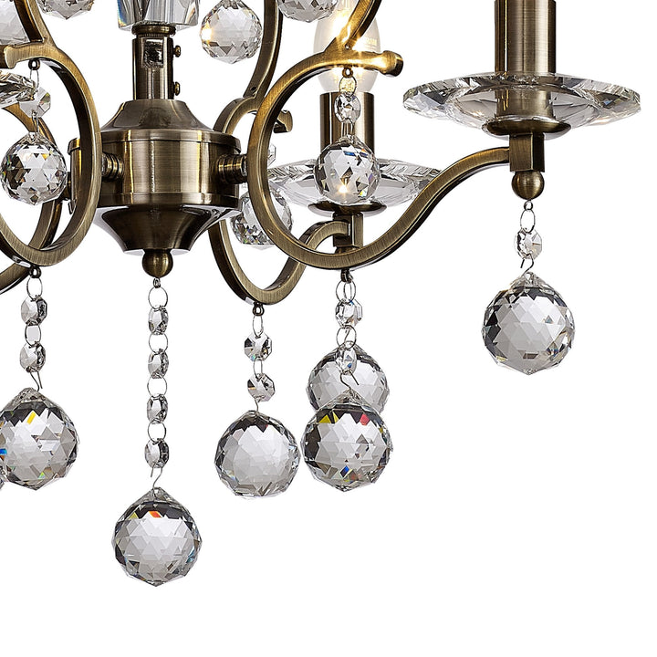 Diyas IL32124 Zinta Pendant 4 Light E14 Antique Brass/Crystal