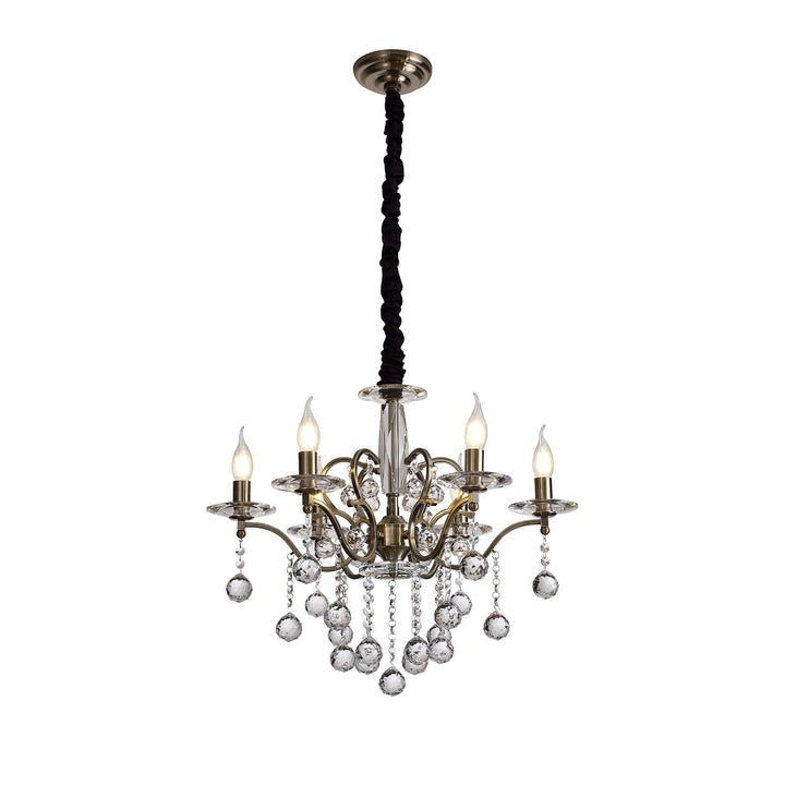 Diyas IL32126 Zinta Pendant 6 Light E14 Antique Brass/Crystal