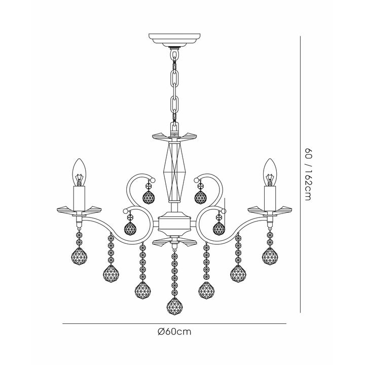 Diyas IL32126 Zinta Pendant 6 Light E14 Antique Brass/Crystal