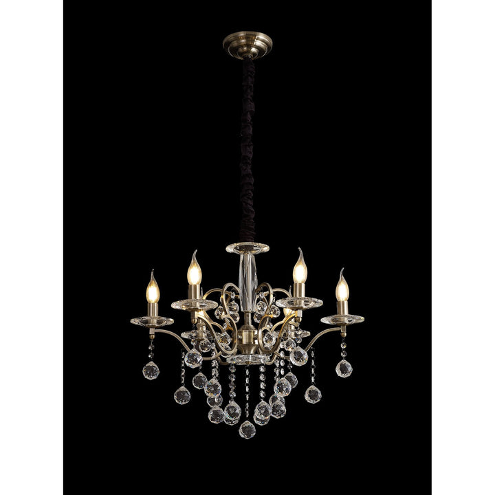 Diyas IL32126 Zinta Pendant 6 Light E14 Antique Brass/Crystal