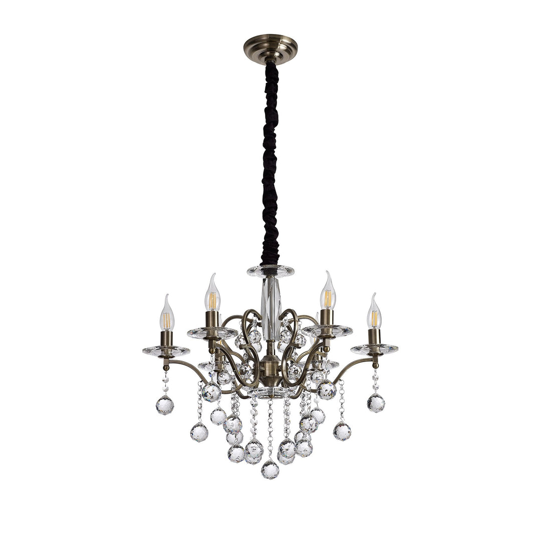 Diyas IL32126 Zinta Pendant 6 Light E14 Antique Brass/Crystal