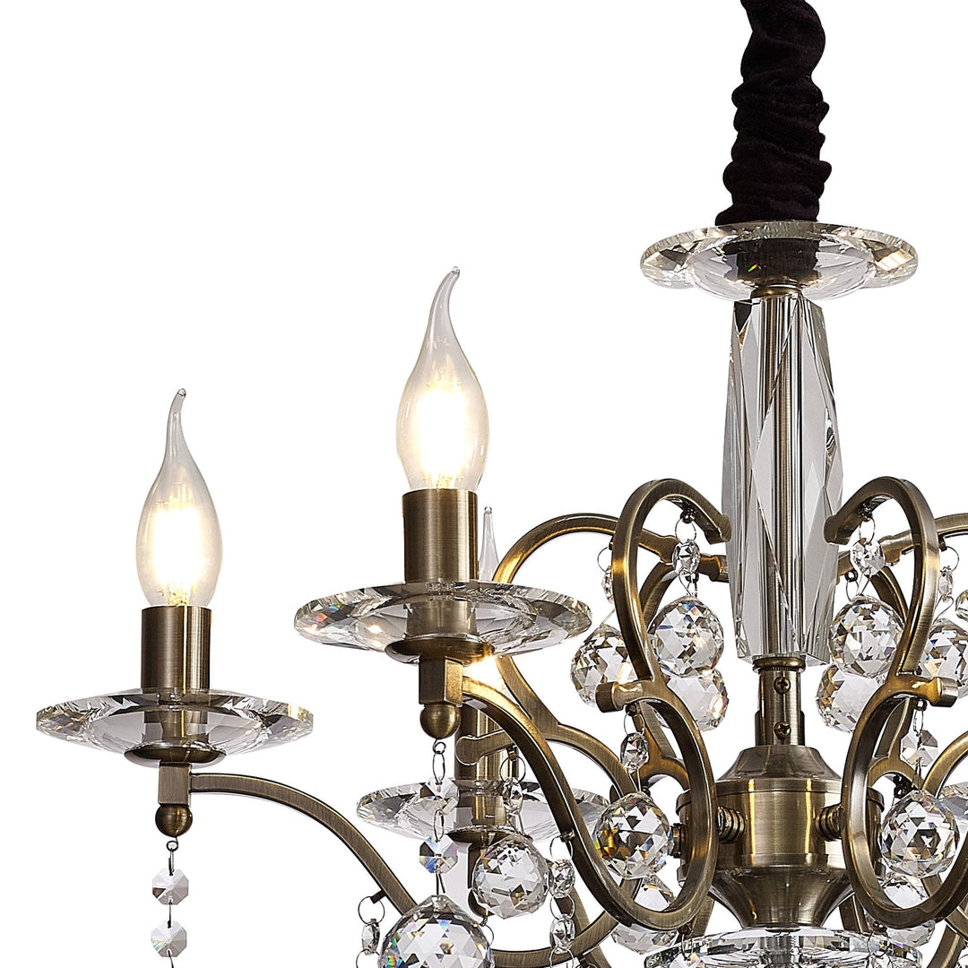 Diyas IL32126 Zinta Pendant 6 Light E14 Antique Brass/Crystal