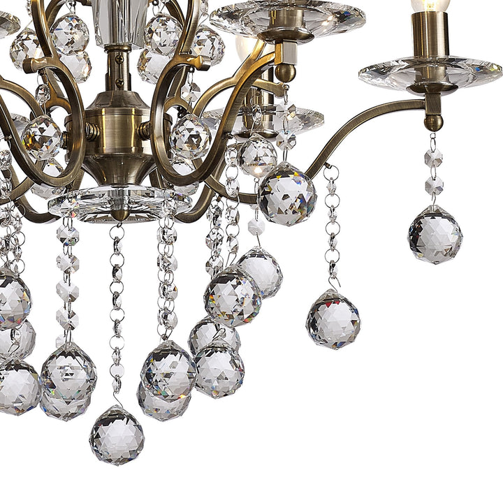 Diyas IL32126 Zinta Pendant 6 Light E14 Antique Brass/Crystal