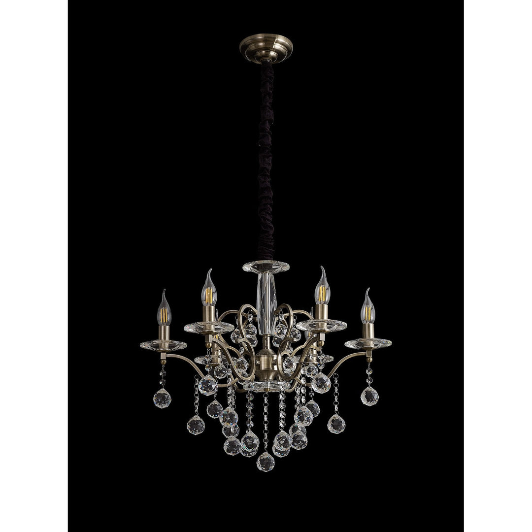 Diyas IL32126 Zinta Pendant 6 Light E14 Antique Brass/Crystal