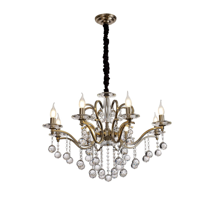 Diyas IL32128 Zinta Pendant 8 Light E14 Antique Brass/Crystal