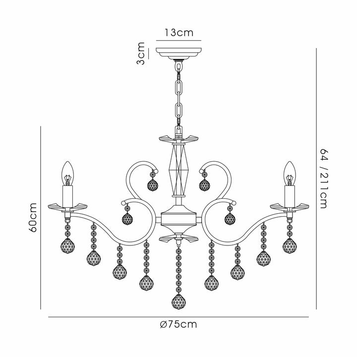 Diyas IL32128 Zinta Pendant 8 Light E14 Antique Brass/Crystal