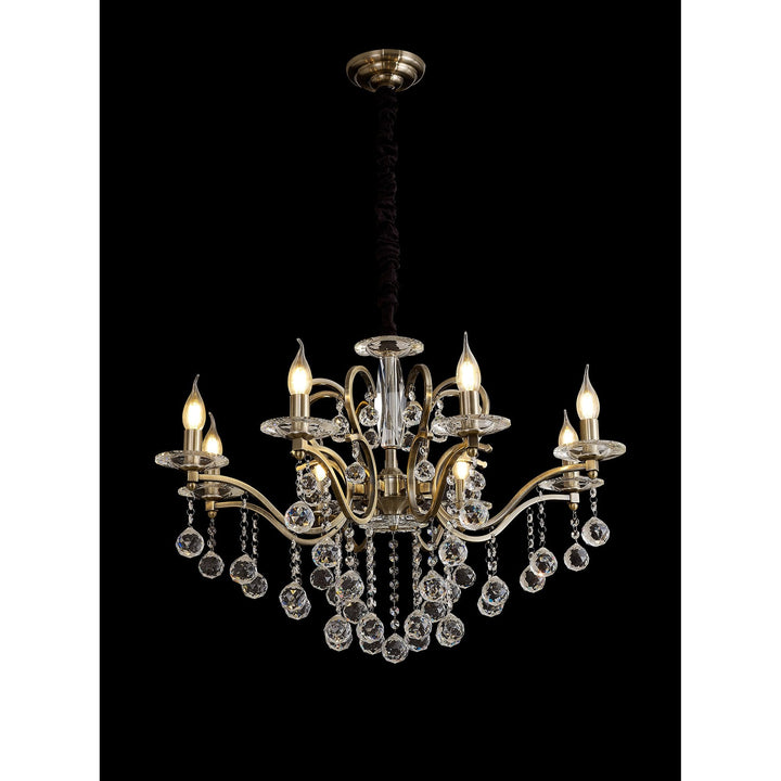 Diyas IL32128 Zinta Pendant 8 Light E14 Antique Brass/Crystal