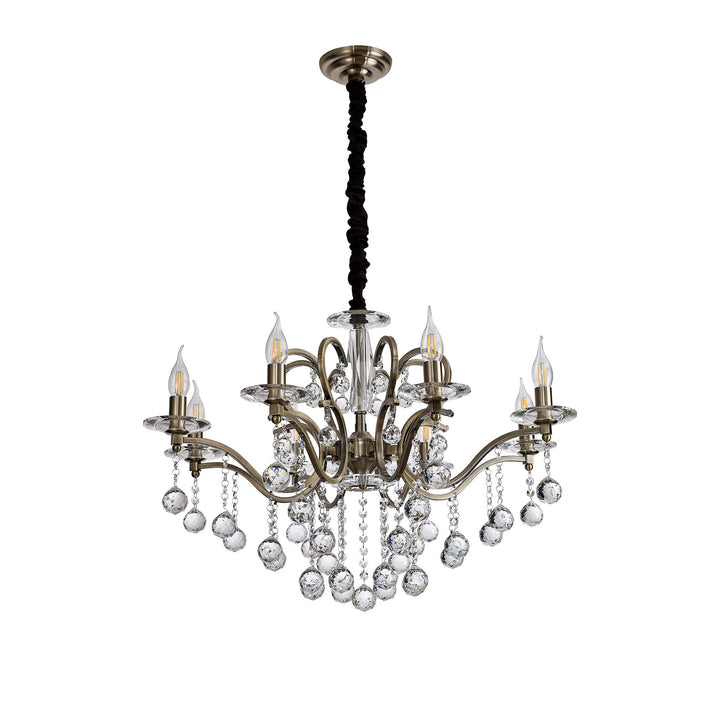 Diyas IL32128 Zinta Pendant 8 Light E14 Antique Brass/Crystal