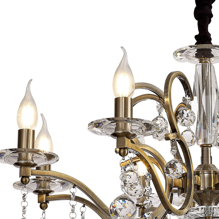 Diyas IL32128 Zinta Pendant 8 Light E14 Antique Brass/Crystal