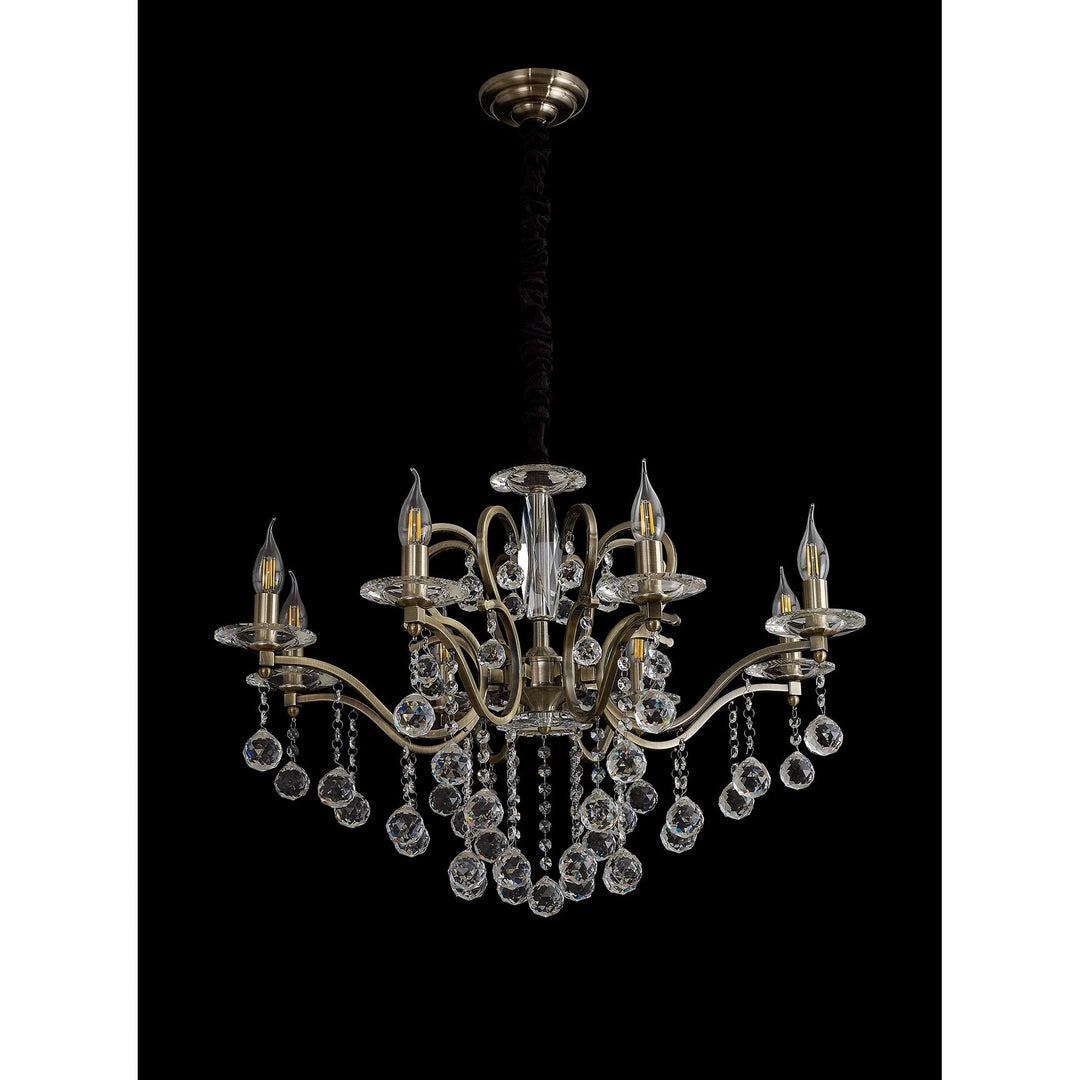 Diyas IL32128 Zinta Pendant 8 Light E14 Antique Brass/Crystal