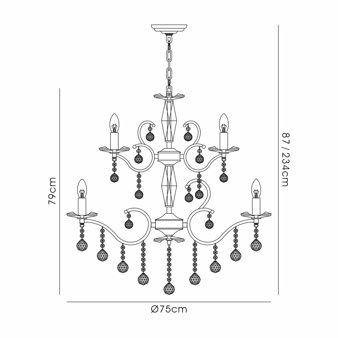 Diyas IL32128+4 Zinta Pendant 2 Tier 12 Light E14 Antique Brass/Crystal