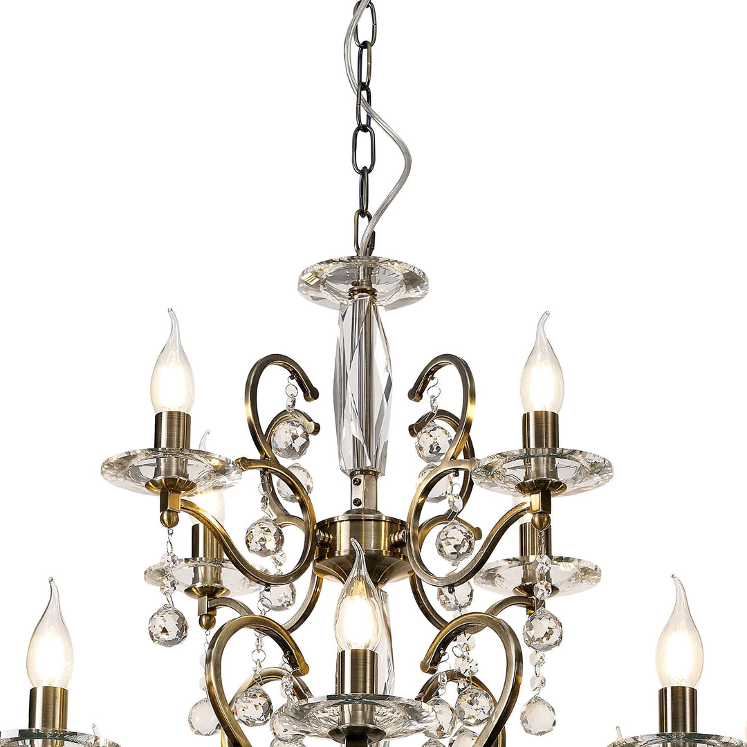 Diyas IL32128+4 Zinta Pendant 2 Tier 12 Light E14 Antique Brass/Crystal