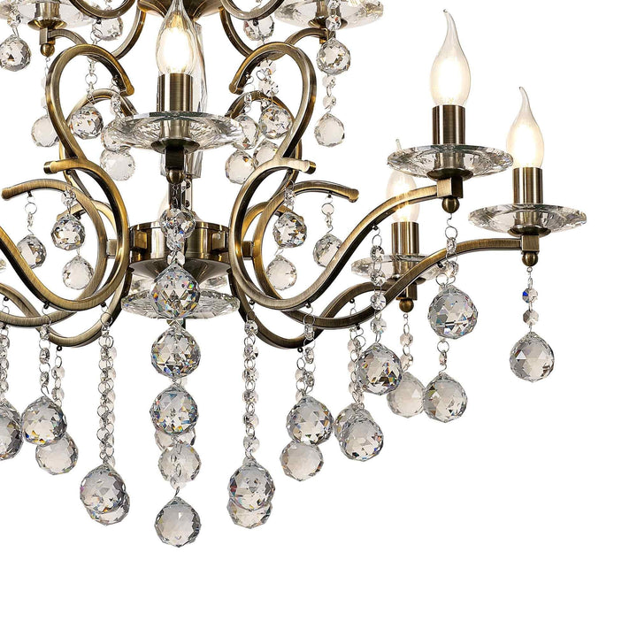 Diyas IL32128+4 Zinta Pendant 2 Tier 12 Light E14 Antique Brass/Crystal