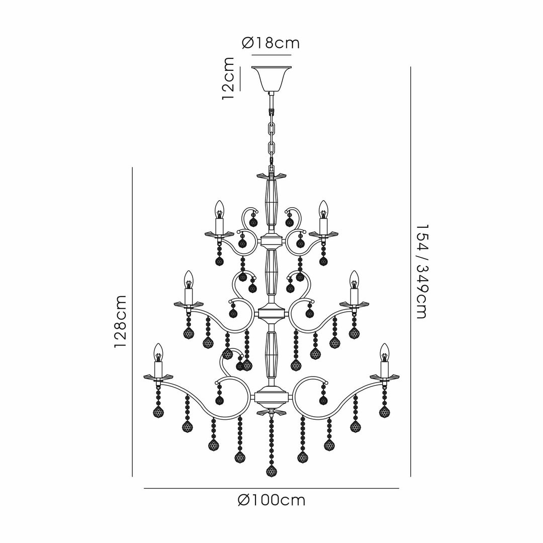 Diyas IL32126+4+12 Zinta Pendant 3 Tier 22 Light E14 Antique Brass/Crystal