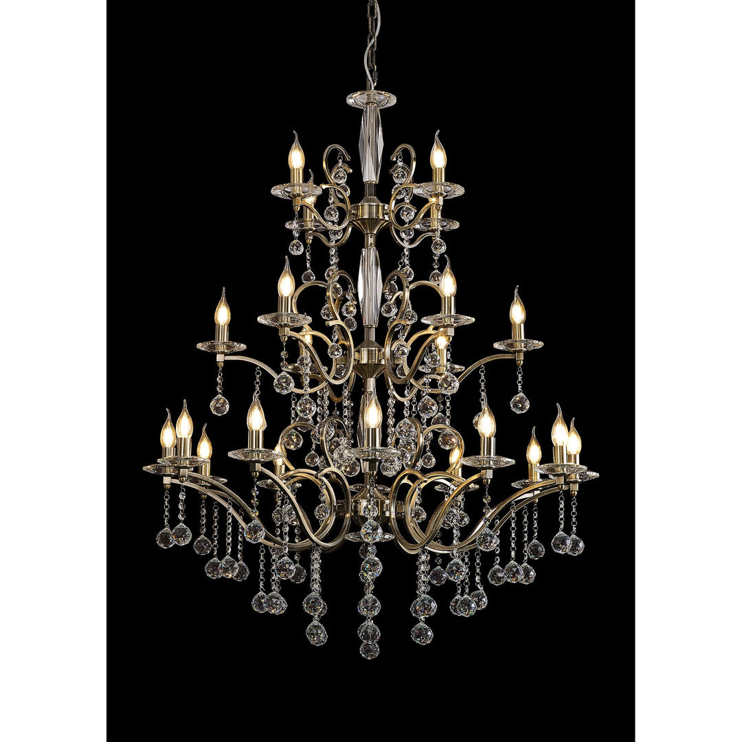 Diyas IL32126+4+12 Zinta Pendant 3 Tier 22 Light E14 Antique Brass/Crystal