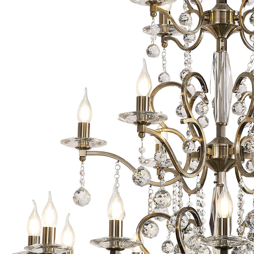 Diyas IL32126+4+12 Zinta Pendant 3 Tier 22 Light E14 Antique Brass/Crystal