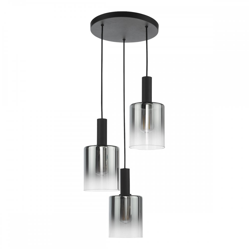 Dar SAV8822 Savannah 3 Light Cluster Pendant Matt Black and Smoked Glass (S)