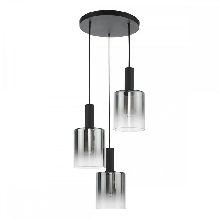 Dar SAV8822 Savannah 3 Light Cluster Pendant Matt Black and Smoked Glass (S)