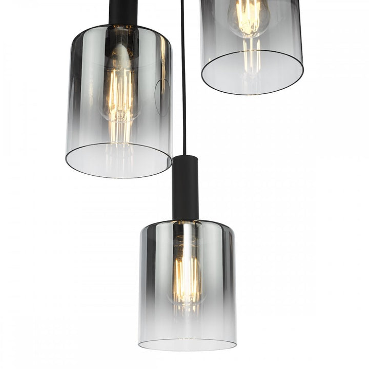 Dar SAV8822 Savannah 3 Light Cluster Pendant Matt Black and Smoked Glass (S)