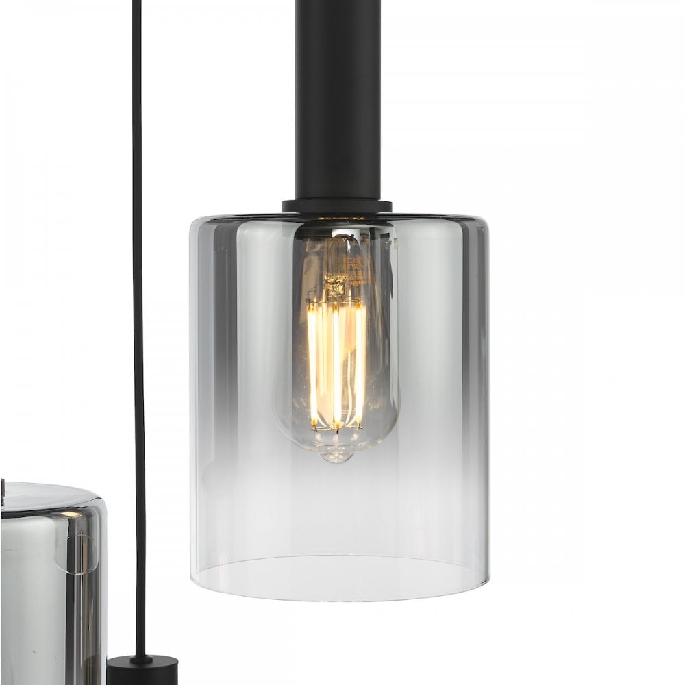 Dar SAV8822 Savannah 3 Light Cluster Pendant Matt Black and Smoked Glass (S)