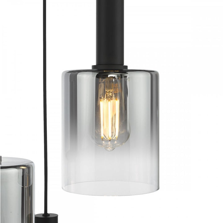 Dar SAV8822 Savannah 3 Light Cluster Pendant Matt Black and Smoked Glass (S)