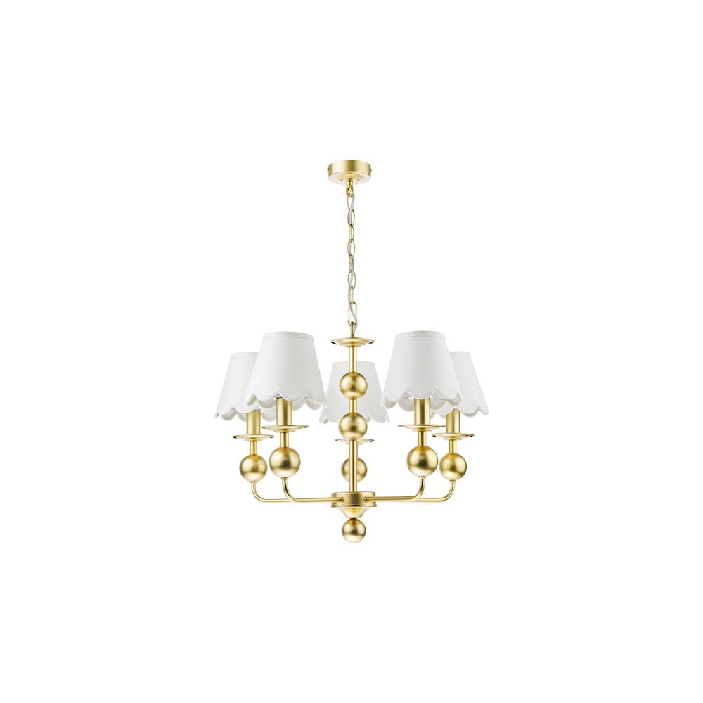 Dar TIL0535-NER262 Tilda 5 Light Pendant Satin Gold With Shade