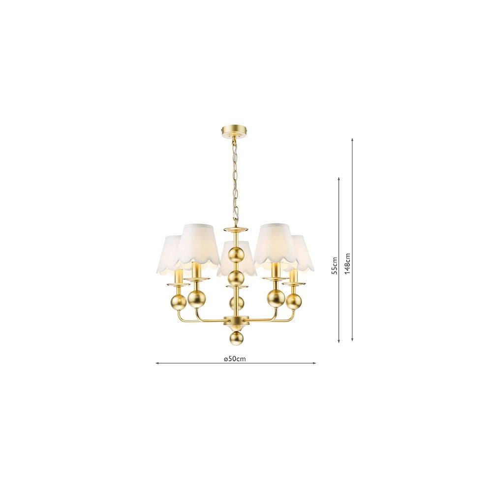 Dar TIL0535-NER262 Tilda 5 Light Pendant Satin Gold With Shade