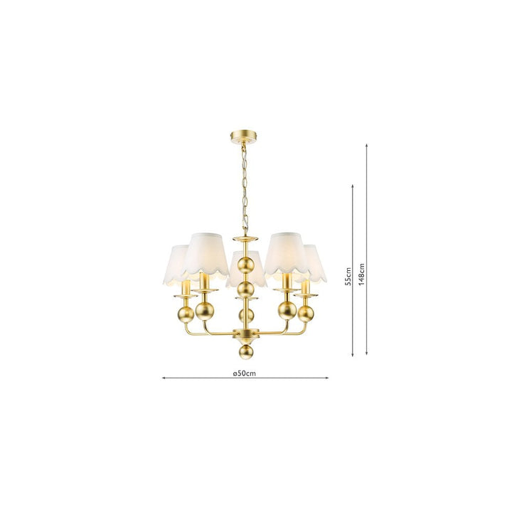 Dar TIL0535-NER262 Tilda 5 Light Pendant Satin Gold With Shade