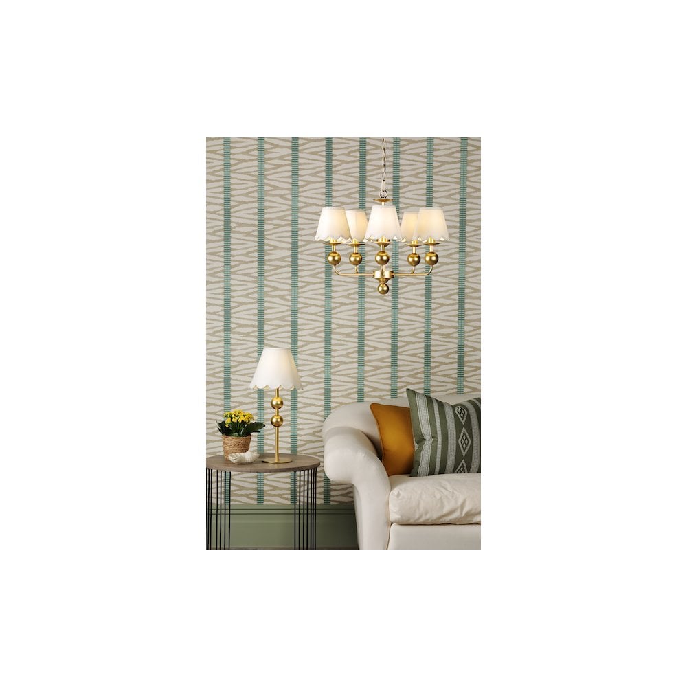 Dar TIL0535-NER262 Tilda 5 Light Pendant Satin Gold With Shade