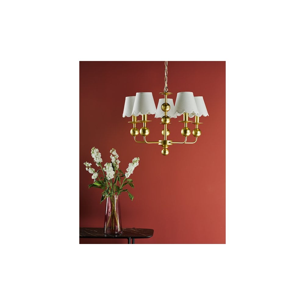 Dar TIL0535-NER262 Tilda 5 Light Pendant Satin Gold With Shade