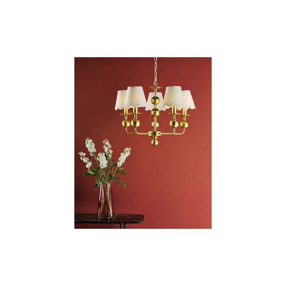 Dar TIL0535-NER262 Tilda 5 Light Pendant Satin Gold With Shade