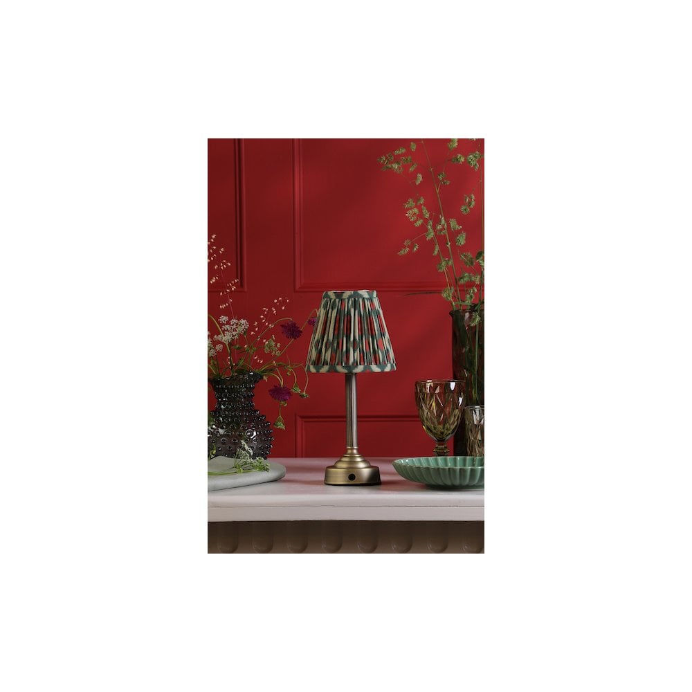 Dar VIR4275-IKA2625 Virgil Rechargeable Table Lamp Matt Antique Brass With Red Shade LED