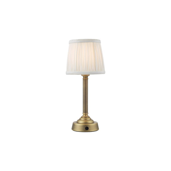 Dar VIR4275-ULY0515 Virgil Rechargeable Table Lamp Matt Antique Brass With White Shade LED