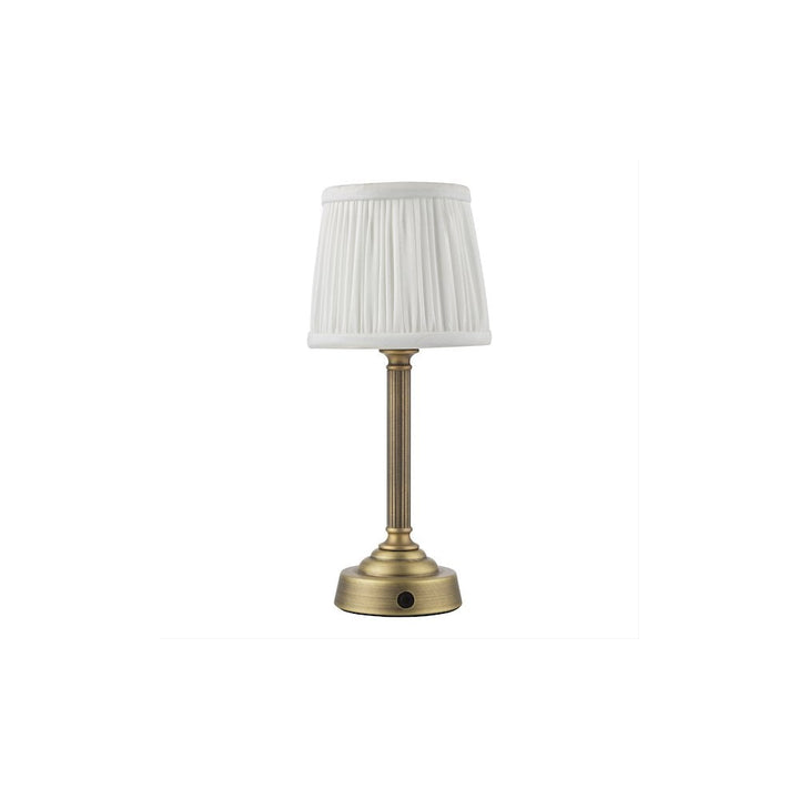 Dar VIR4275-ULY0515 Virgil Rechargeable Table Lamp Matt Antique Brass With White Shade LED